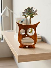 Owl Shape Planter - Premium Rosewood & Borosilicate Glass Tube